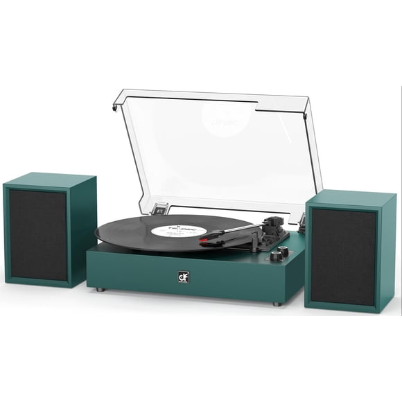 Bluetooth Record Player with External Speakers Belt-Drive Turntable for Vinyl Records Dual Stereo Speakers LP Players Support 3 Speed 3 Size, AUX RCA