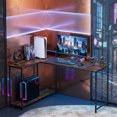 thumbnail image 2 of 47" Reversible L Shape Desk with Power Outlets & Adjustable Storage Shelves, Corner Computer Desk for Home Office Gaming,Rustic Brown, 2 of 8