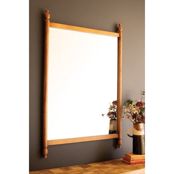Kalalou Wood Framed Wall Mirror with Decorative Finials, Brown Scandinavian Accent Mirror