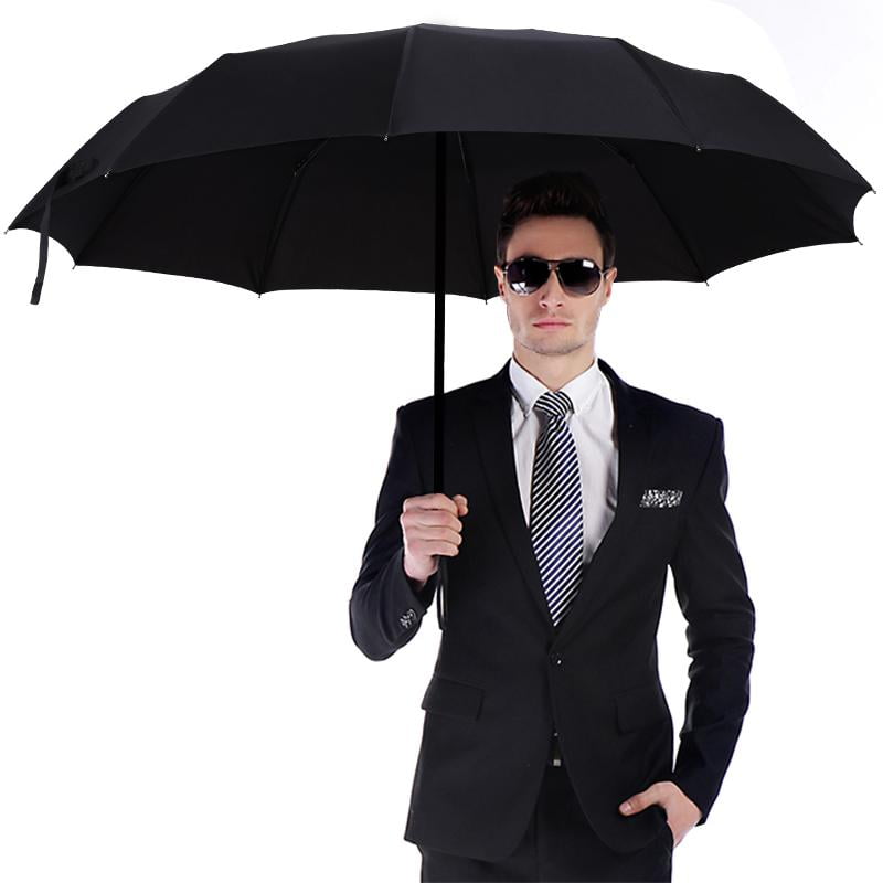 Men&Women Stormproof Automatic Strong Folding Windproof 12 Ribs Black Umbrella 
