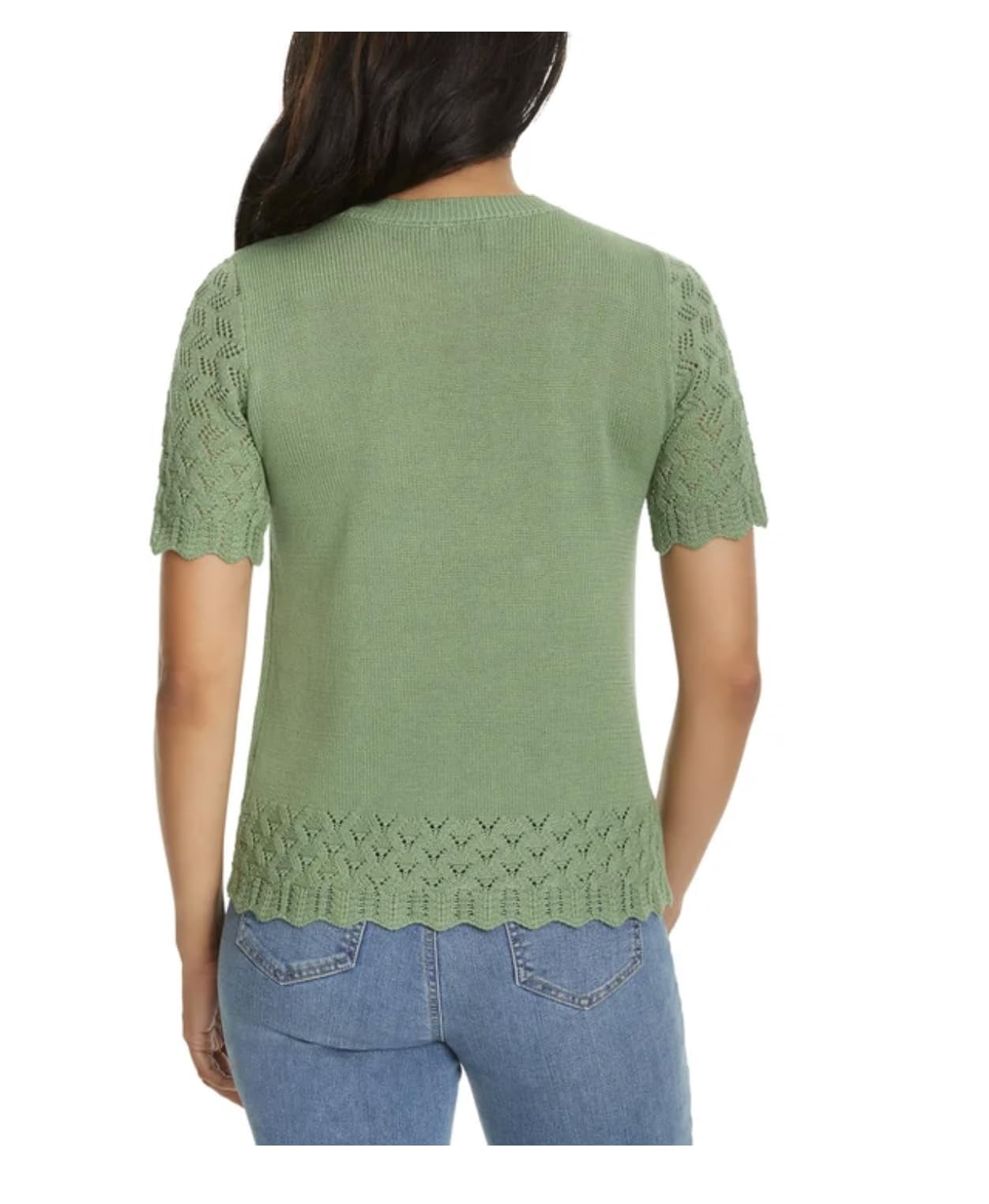 Jessica Simpson Women's Short Sleeve Pointelle Sweater Top (US, Alpha, Small, Regular, Regular, Green)