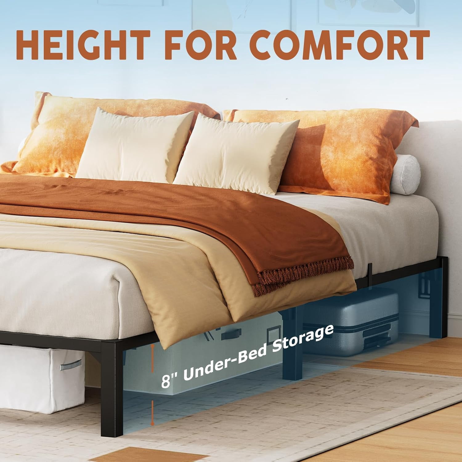 Bed Frame King Size, 10 Inch Metal Platform, No Screws Needed, No Box Spring Needed, Heavy Duty, 800 Lbs Capacity, Tool-Free Assembly with Reinforced Iron Slats & Legs