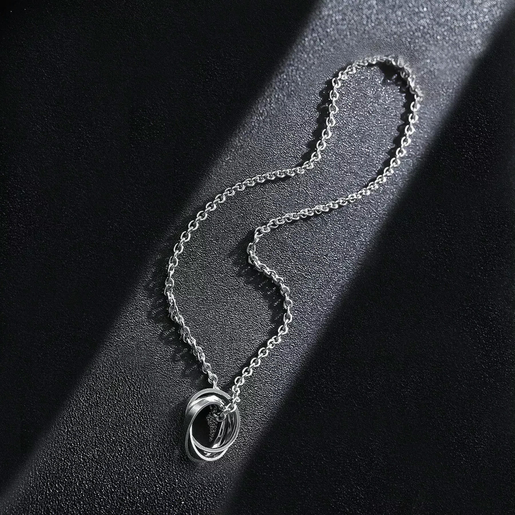 ☆Hei☆ triple hoop long necklace HE24FANFG581XXFR 316L Stainless Steel Triple Tone Tri-Roll Links Ring Hoops