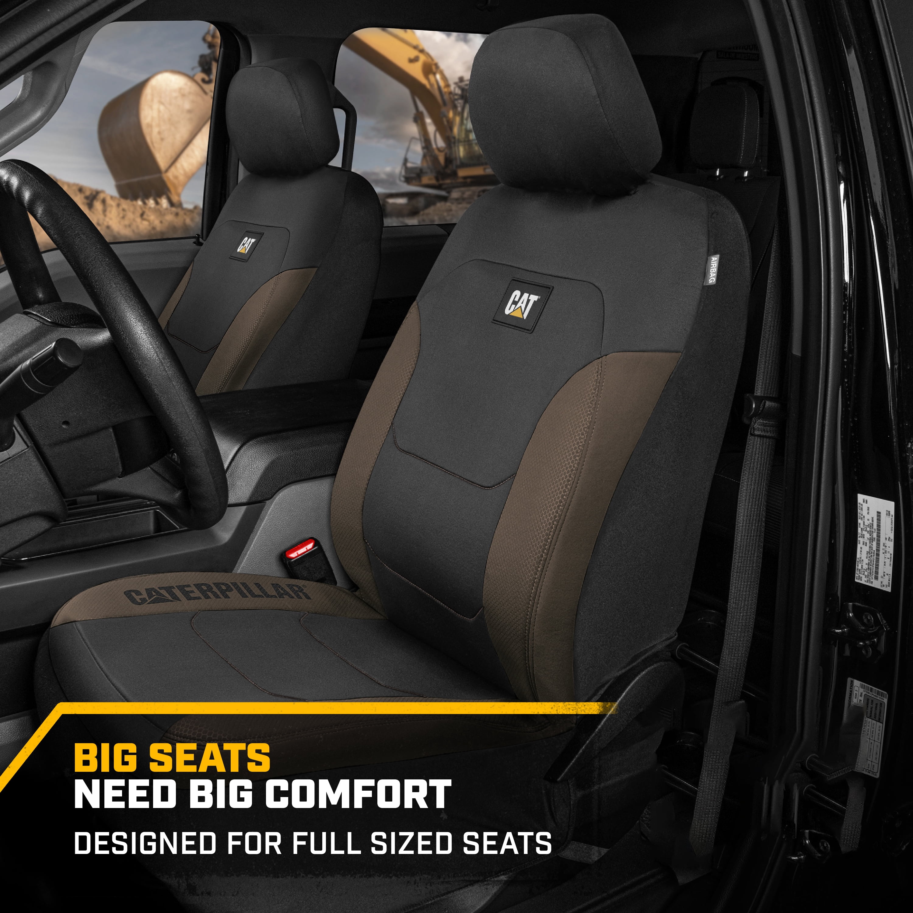 Caterpillar Cat FlexFit Seat Covers for Cars, Trucks, & SUV Seat Protectors - Airbag Compatible Seat Covers, Set of (2)