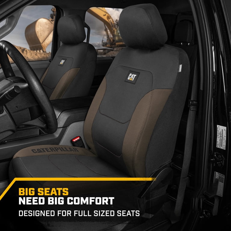 Caterpillar FlexFit Black Beige Front Seat Covers, Universal Fit photo 3