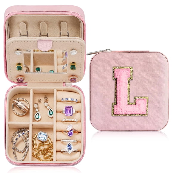 Parima Travel Jewelry Case for Women Girls, L Initial Travel Jewelry Case | Small Jewelry Travel Case | Personalized Travel Mini Jewelry Case | Birthday Gifts for Women Mom Grandma - Letter J, Pink