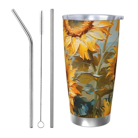 

Cauagu Sunflower Field Art Pattern 20oz Tumbler Stainless Steel Vacuum Insulated Tumbler with Lid Durable Insulated Coffee Mug Thermal Cup with Splash Proof Sliding Lid-Straw Three-piece Set