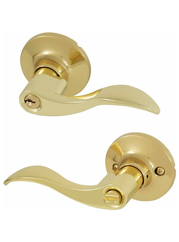 Honeywell Wave Entry Door Lever, Polished Brass, 8106001