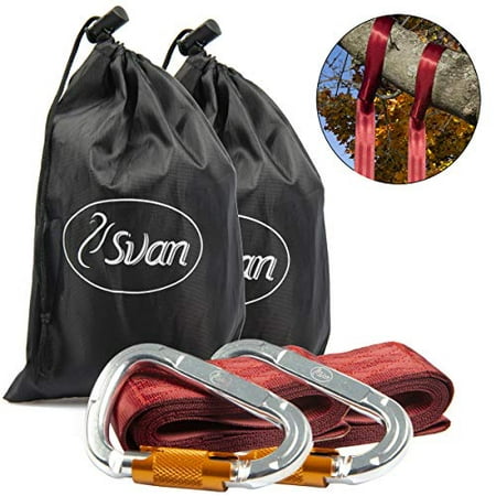 Tree Swing Straps w Carabiners and Bags (2-Pack) - Heavy Duty 5' Hanging Kit for Tire, Disc and Hammock