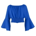 thumbnail image 2 of Girls Crop Tops Off Shoulder Bell Long Sleeve Chiffon Blouses Ruffle Smocked Hem Cute Spring Fall Clothes, Dark Blue 7-8 Years, 2 of 8