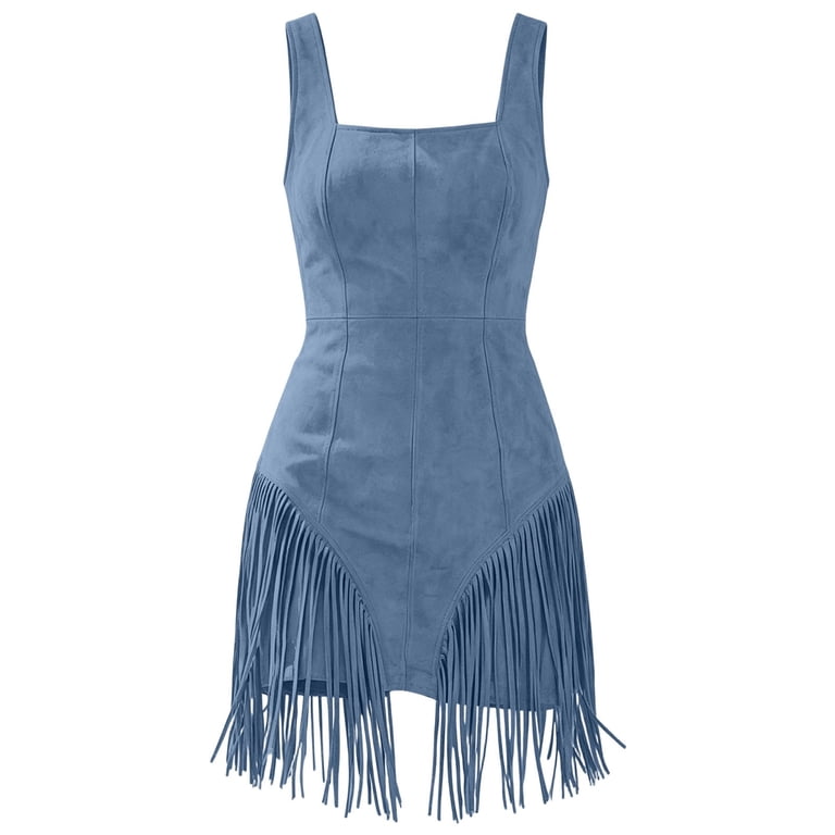 blue dress country concert Y-sunset Women's Western Fringe Bodycon Mini Dress, Sleeveless V-Neck Party Dress, Outfit for Music Festivals & Summer(Blue/S), Size hide Slaydiva Women's White Elegant Size:US14