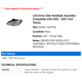thumbnail image 2 of Left Driver Side Headlight Assembly - Compatible with 2000 - 2007 Ford Taurus 2001 2002 2003 2004 2005 2006, 2 of 2