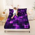 thumbnail image 3 of Manfei Glowing Plaid Queen Sheets, Geometric Checkered Queen Sheet Sets, Purple and Black, Black Reversible 4 Pieces1 Flat Sheet + 1 Fitted Sheet + 2 Pillowcases, 3 of 6