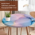 thumbnail image 3 of Blue Pink Ombre Round Tablecloth 36-44 Inch Round Fitted Table Cloth with Elastic Edge, Modern Aesthetics Marble Abstract Waterproof Table Cover Protector for Outdoor Picnic Party Dining, 3 of 6