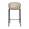 thumbnail image 4 of LeisureMod Ervilla Mid-Century Modern Wicker Bar Stool with Fabric Seat and Black Powder Coated Steel Frame, Grey, 4 of 12