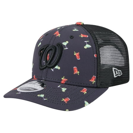 Men's New Era Black Washington Nationals Adventure Drinks Pattern 9SEVENTY Stretch-Snap Hat