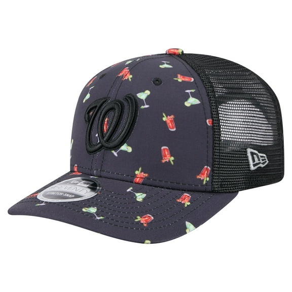 Men's New Era Black Washington Nationals Adventure Drinks Pattern 9SEVENTY Stretch-Snap Hat