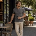 thumbnail image 2 of AZoiNM Men's Short Sleeve Henley Shirt, Slim Fit Casual Cotton T-Shirt with Button Placket, 2 of 12