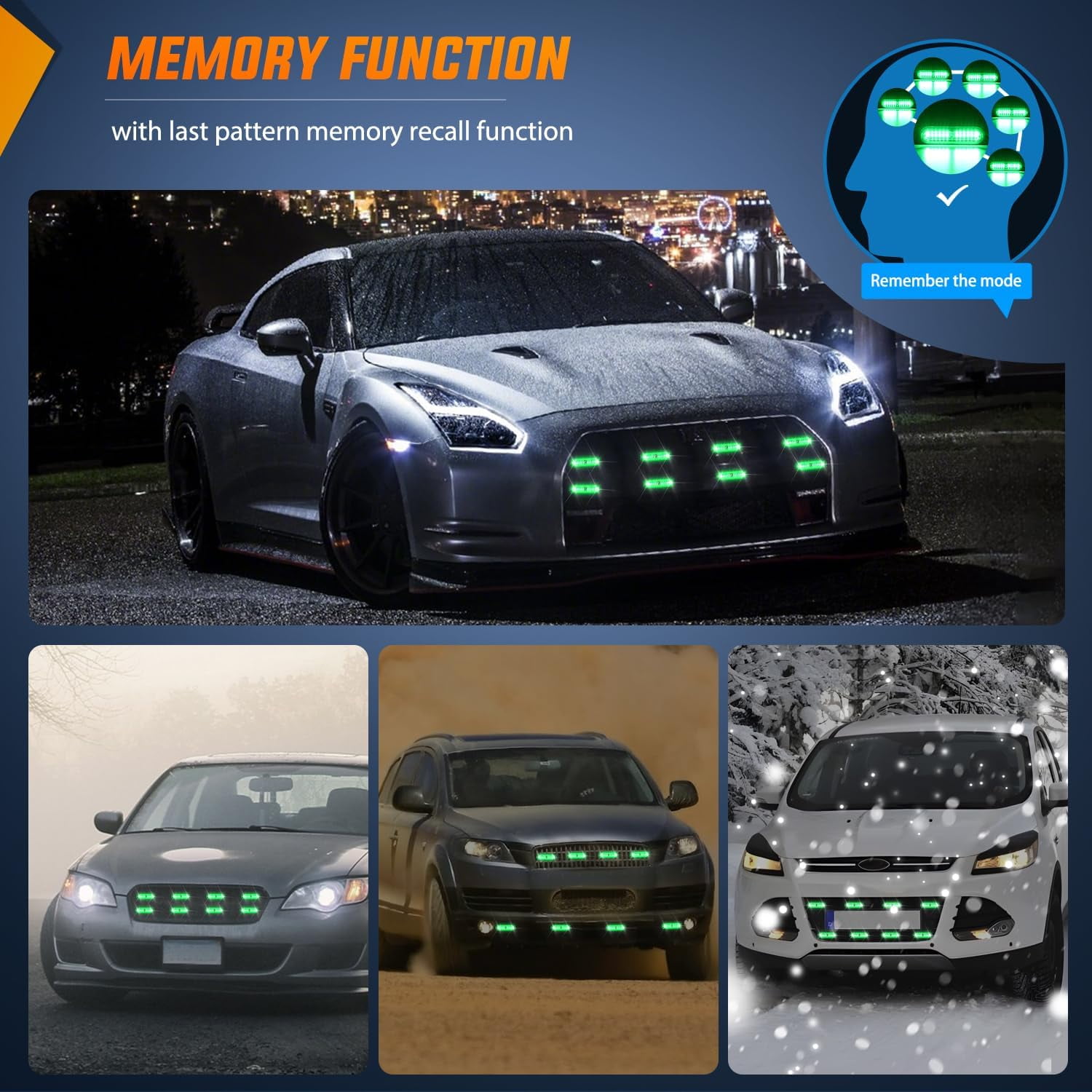 Nilight 8PCS Led Strobe Lights with Controller 12V 24V Sync Feature Green Strobe Light 12 LED Surface MountWarning Lights with Strobe Controller for Vehicle Car Truck RV ATV