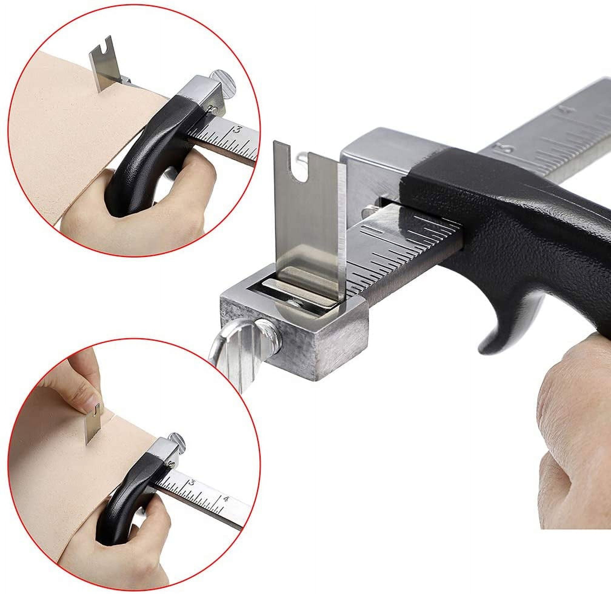 ABCISI Leather Cutting Tool Leather Strap Cutter with Aluminium Handle, Leather Strip Belt Cutter Hand Leather Craft Tool with Accessory Stainless Steel Gauge Leather Cutter Tool for DIY Leathercraft