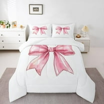 Homewish Girls Pink Ribbon Bow Knot 2pcs Bedding Comforter Set,Dreamy Princess Twin Comforter Sets,Kawaii Cute Cartoon Bow Breathable Bedding Set,Super Cozy Room Decor