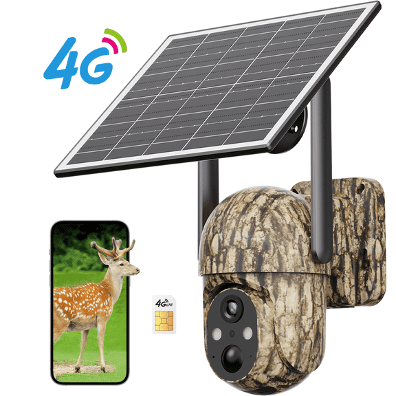 Conico 4G LTE Solar Cellular Trail Camera, Game Hunting Wildlife Deer Wireless Camera with 2K Color Night Vision, PIR Motion Detection, 360° PTZ View, Outdoor Security Cam