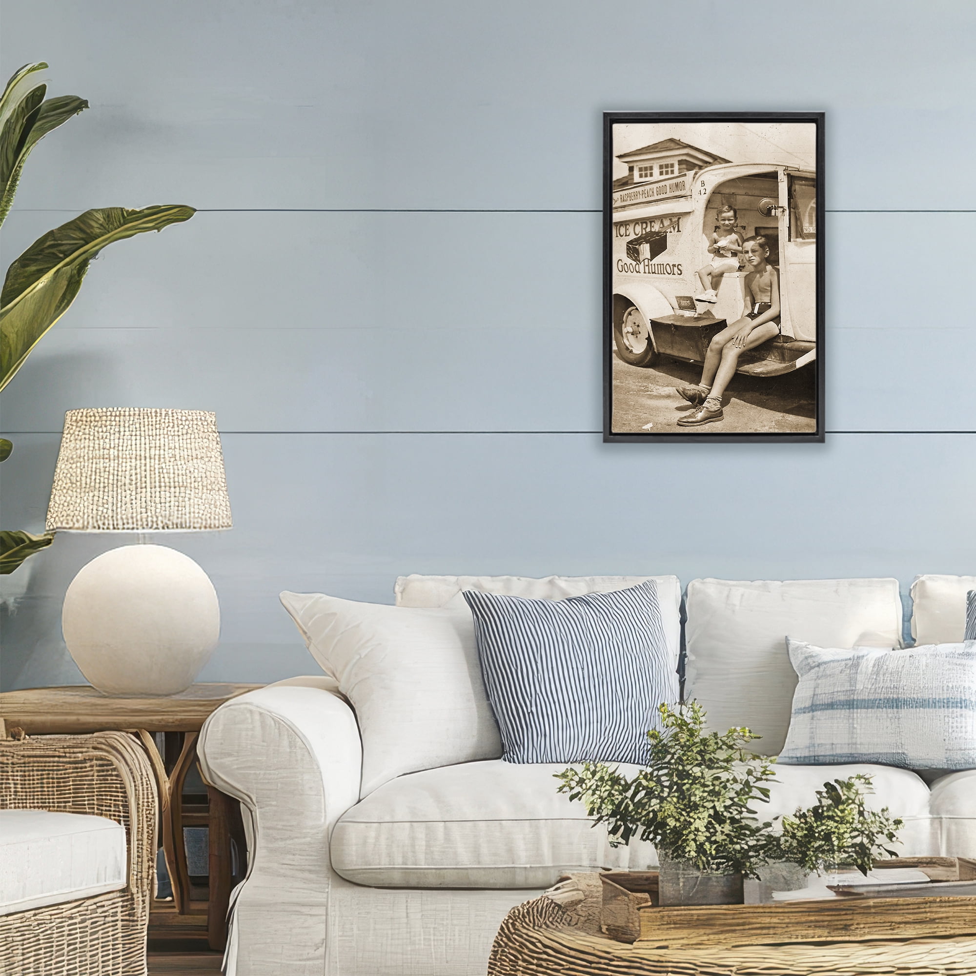 Stupell Industries Vintage Ice Cream Truck Black Framed Floater Canvas Wall Art, design by Grotto Studios