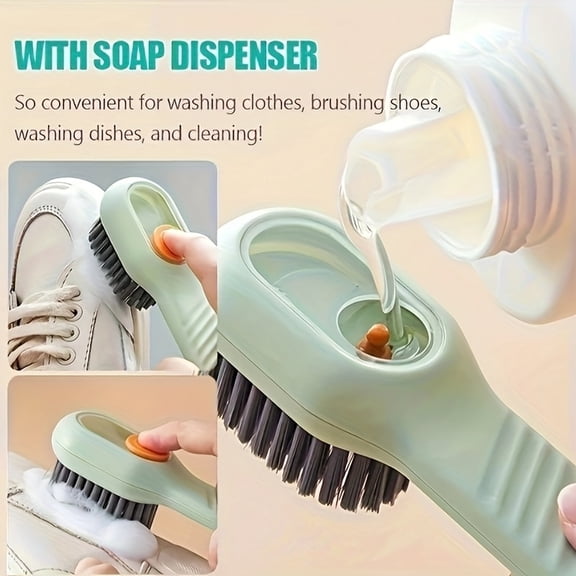 1Pcs Multifunctional surface cleaning brush with liquid dispenser - Soft bristle brush for household cleaning of shoes. Suitable for bathrooms, kitchens and laundry rooms. Reusable cleaning tool.