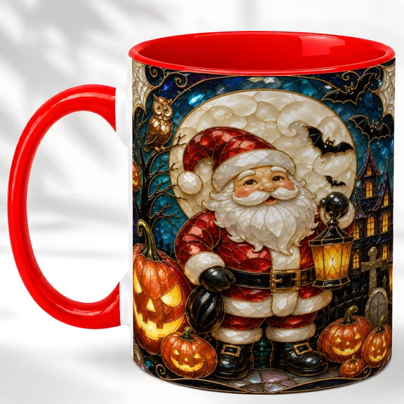 Lantern Santa Coffee Mug, Halloween Pumpkin Mug, Ceramic 11 oz