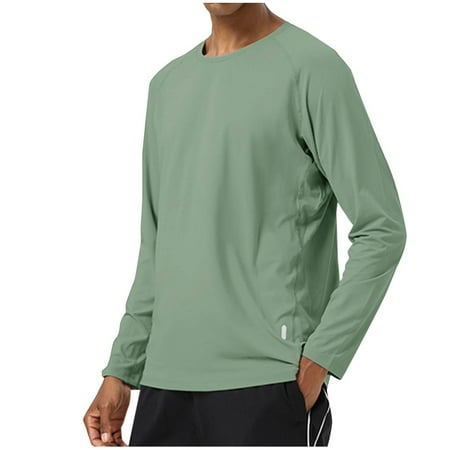 JUUYY Men s Sun Shirts Long Sleeve Rash Guard UPF 50+ UV SPF Fishing Running Swim Shirts Lightweight Quick Dry Green M