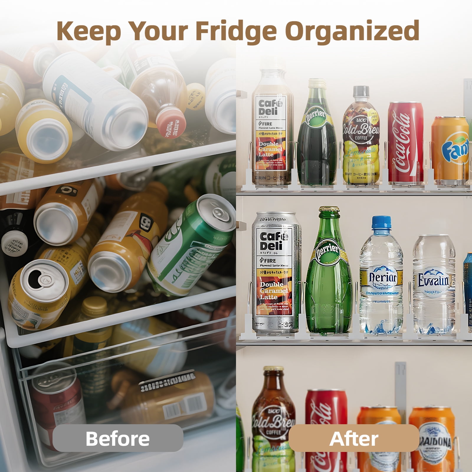 HIYOHIYO 3-Row White Refrigerator Drink Organizer