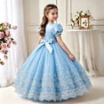thumbnail image 5 of LEKWK Girls Floral Embroidered Princess Dress Puff Short Sleeve Tulle Pageant Gown Bow Waist Cute Dress for Wedding Flower Girl Formal Birthday Party 3-14Y, 5 of 6