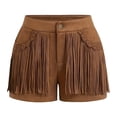 thumbnail image 3 of Women's Western Rodeo Fringe Suede Shorts Vintage Low Rise Mini Shorts Brown XXL, 3 of 7