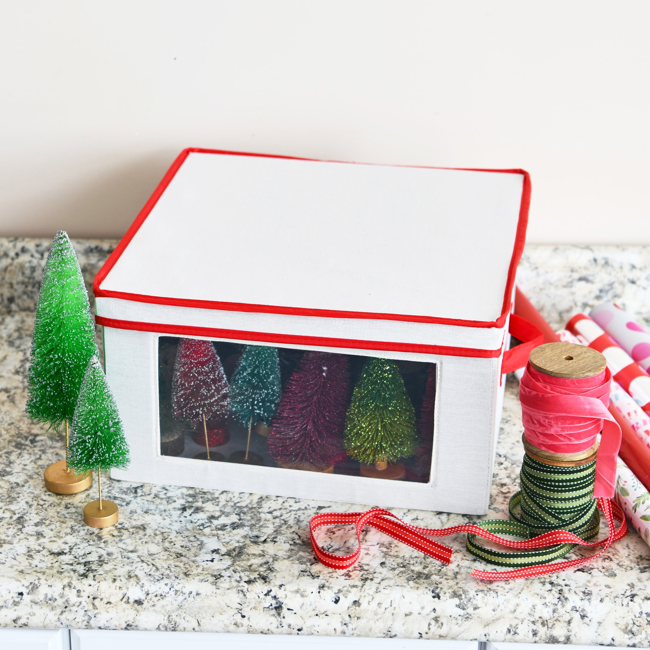 Household Essentials Holiday Storage Box, Large, Red Candy Cane