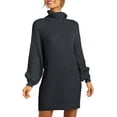 thumbnail image 2 of Femmes Col Roulé Manches Longues Lanterne Décontracté en Vrac Pull Robe Doux Robes d'Hiver Pull, Noir, L, 2 of 7