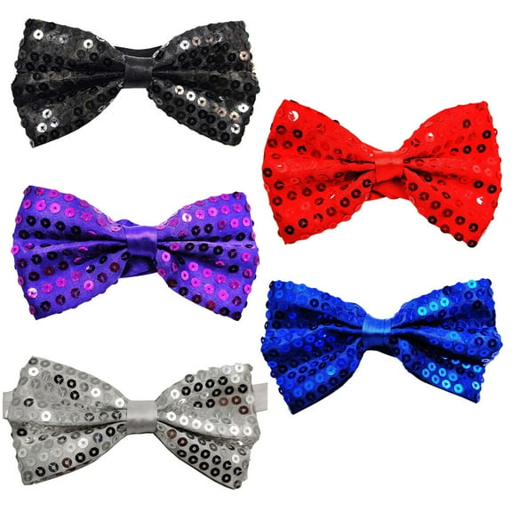 5PCS Sequin Collar Bow Tie Creative Clothing Decoration Party Accessory for Men and Women Red Purple Blue Black Silver