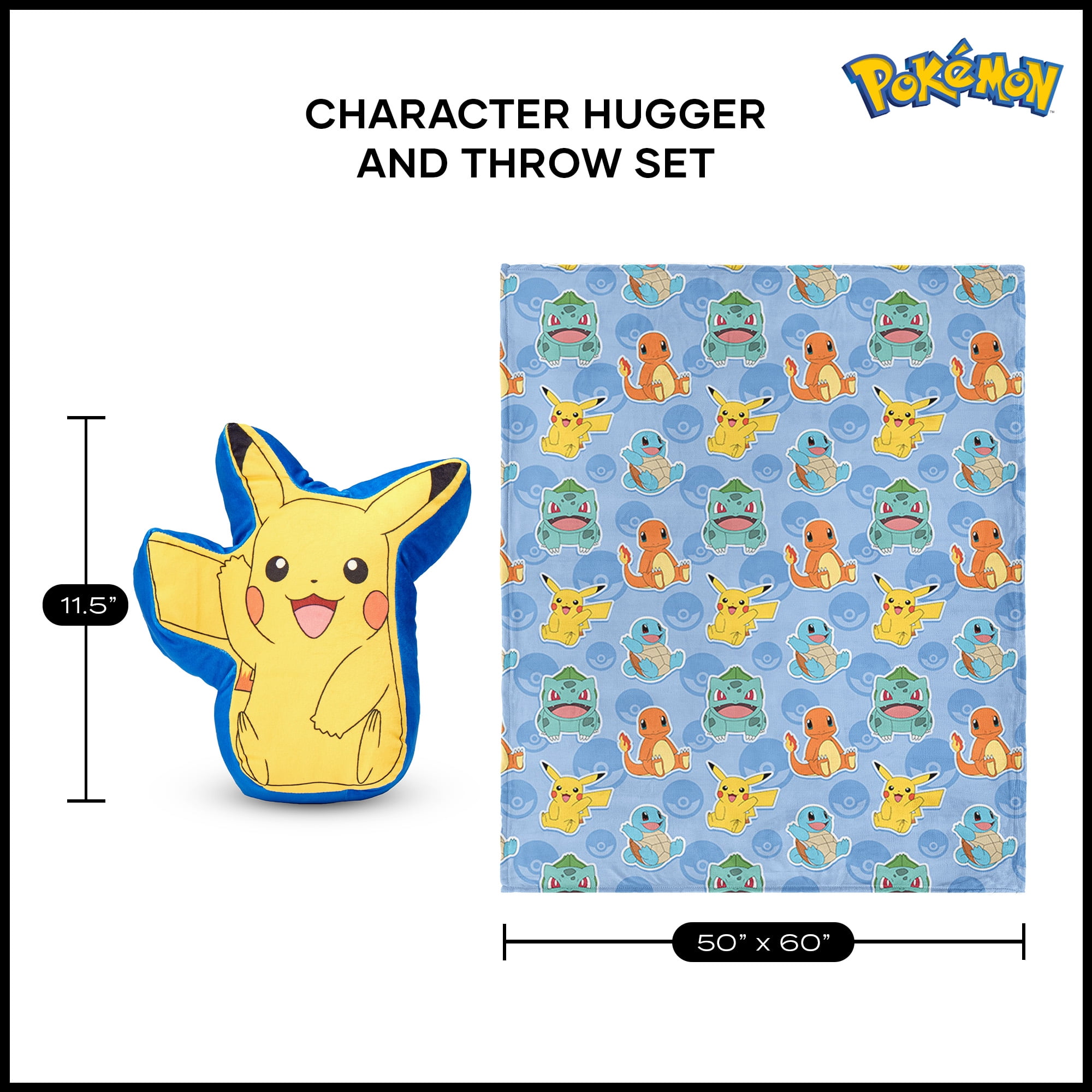 Pokemon Pikachu Cute Silk Touch Throw Blanket and Plush Character Hugger Set – Ultra Soft Plush Character Pillow for Kids