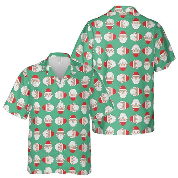 Christmas Santa Claus Face Seamless Pattern Hawaiian Shirt S-5XL