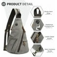 thumbnail image 5 of Omlopp Vintage Canvas Sling Bag with Genuine Leather Zipper, 3 in 1 Crossbody, Backpack, and Chest Bag, for Travel, Hiking, 16x10x6 Inches(Gray), 5 of 8