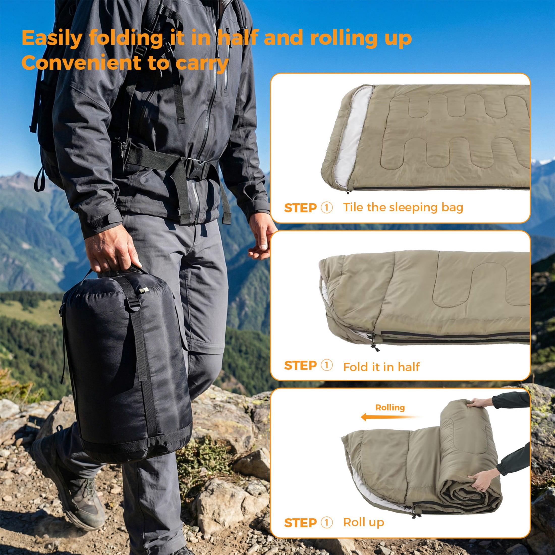 SHOUFTW Double Sleeping Bag for Adults, Lightweight Waterproof, Machine Washable for Camping Hiking Backpacking, Army Green