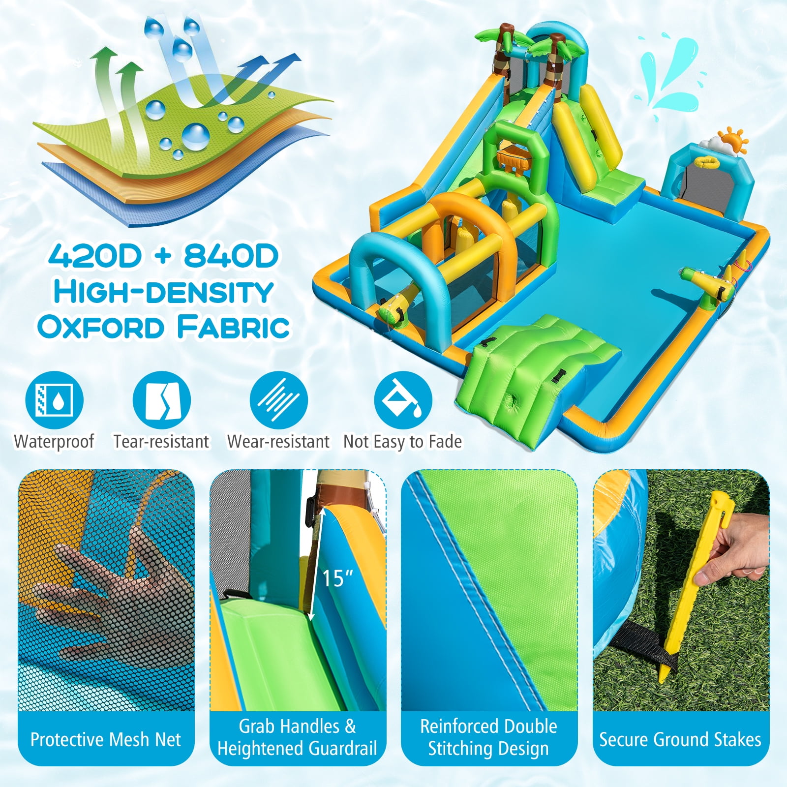 Gymax Inflatable Water Slide w/Splash Pool Climbing Wall Football Goal 750W Blower