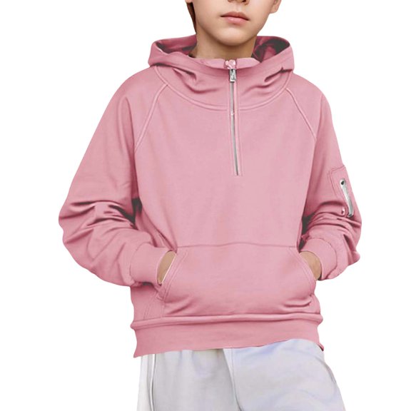 YunPes Youth Boys Christmas Clothes Half Zipper Hooded Sweatshirt Casual School Plain Pullover Tops for Kids Fall Winter Warm Outfit