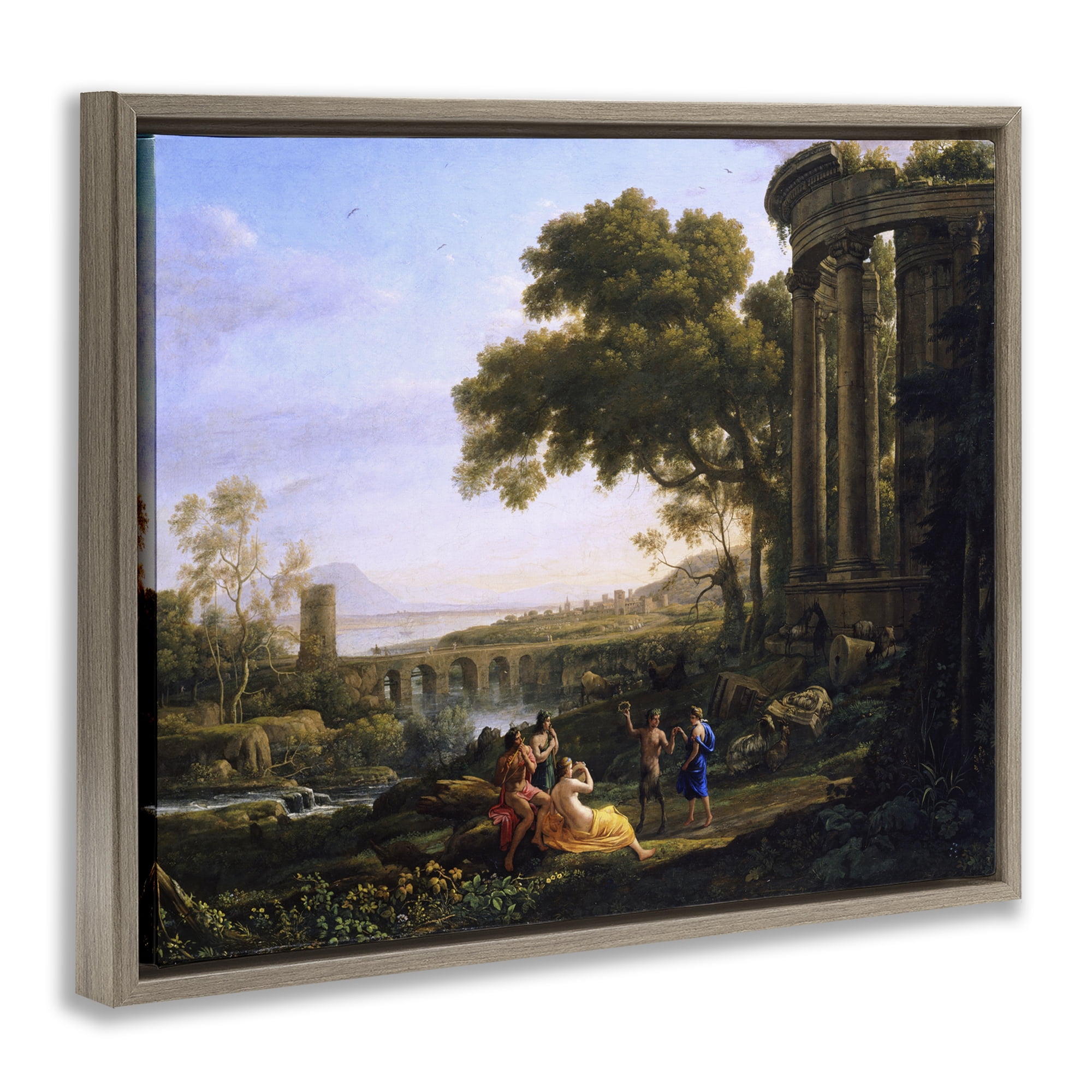 Stupell Industries Classic Nymph & Satyr Dancing Landscape & Nature Painting Brown Floater Framed Canvas Art Print Wall Art, 21 x 17