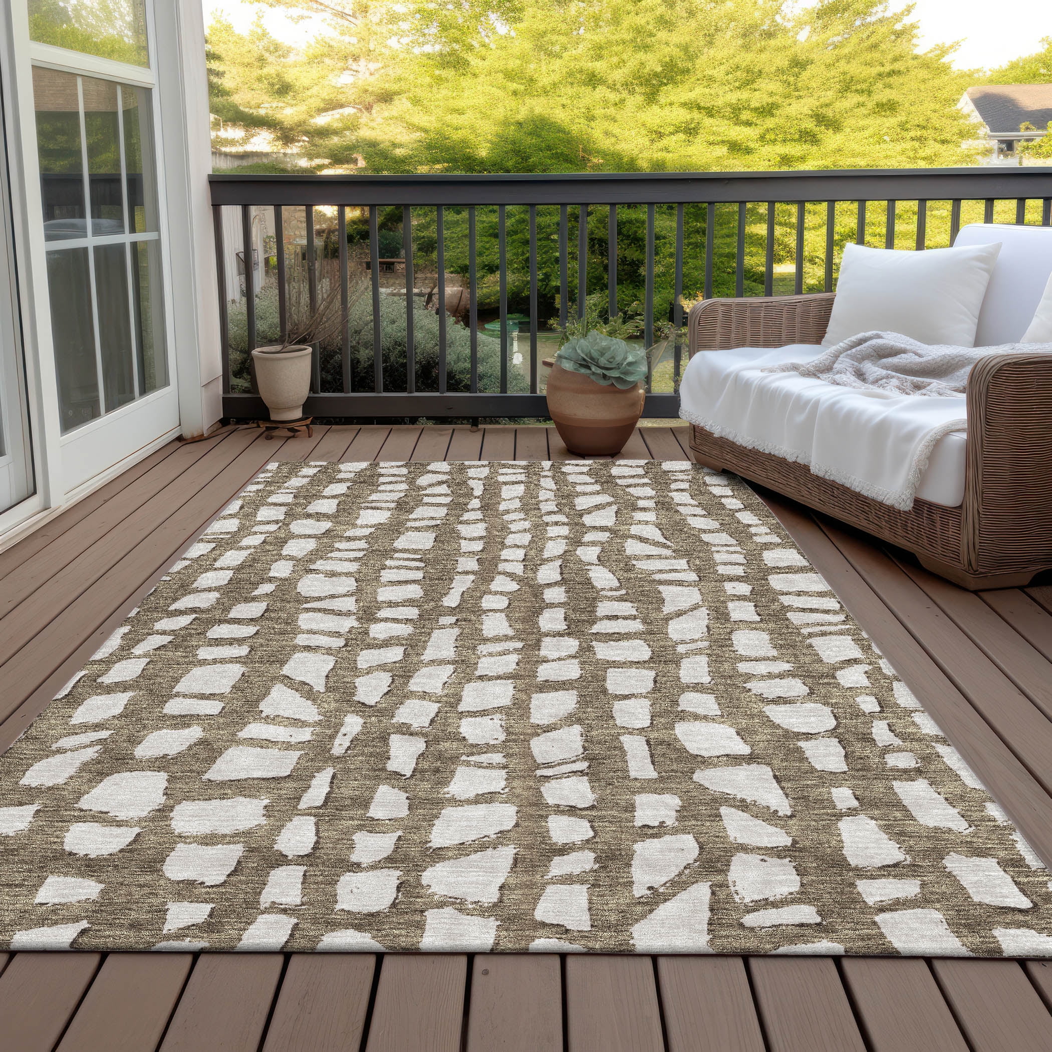 Addison Rugs Chantille Indoor/Outdoor Transitional Squares Brown Washable Rectangle Rug, 10' x 14'