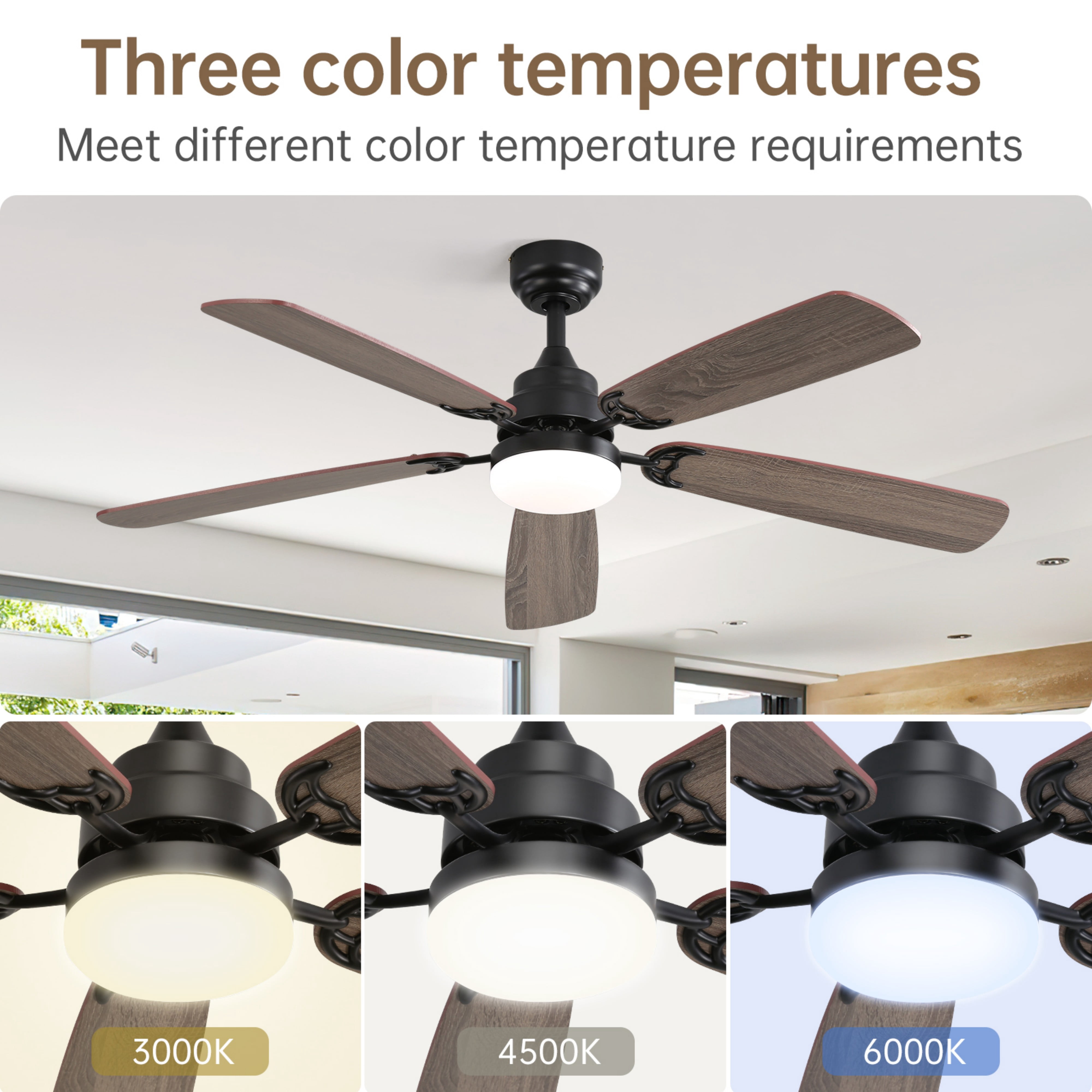 Sofucor 52" Ceiling Fan with Dual Blade Finish, Modern, LED Light, Downrod and Flush Mount, Indoor