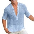 thumbnail image 2 of Njoeus Men's Athletic Shirts & Tees Mens Tops Men's Solid Henleys V-Neck T-Shirt Cotton Short Sleeve Casual Blouse Summer Beach Shirts Summer Tops for Men 2024, 2 of 6