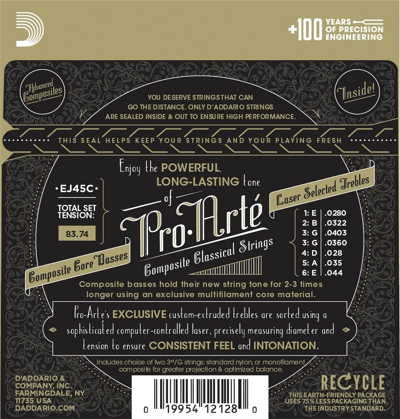 D'Addario Guitar Strings Classical 3 Pack EJ45C Pro-Arte Composites Normal