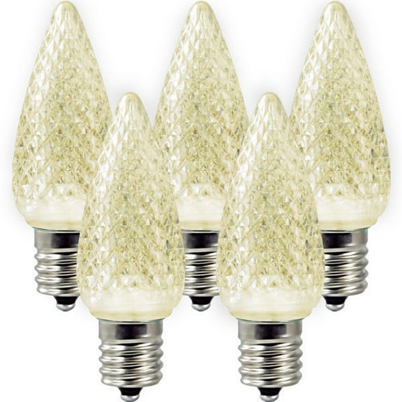 C9 Christmas Lights LED Bulb (Pack of 25) Soft Warm White Replacement Christmas Light Bulbs Faceted Retrofit Candle Shape Commercial Grade E17 Socket Roof Lights Bulbs