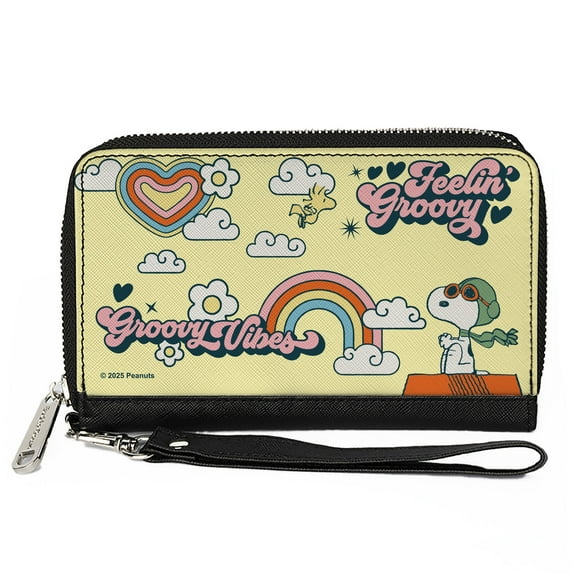 Peanuts Wallet, Zip Around, Peanuts Snoopy Flying Ace and Woodstock Groovy Quotes Collage, Vegan Leather