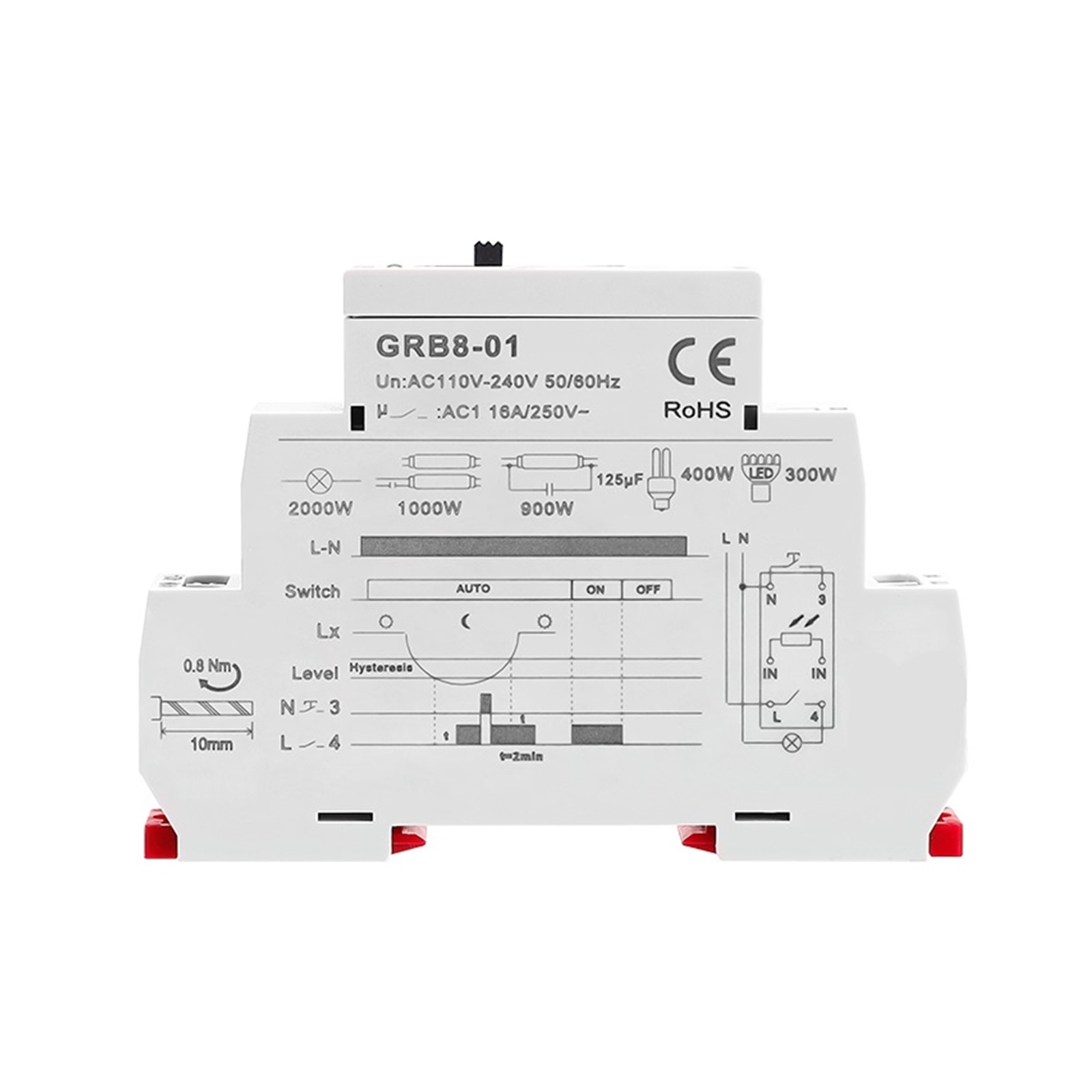 EJYWPSWD GRB8-01/02 Din Rail Twilight Switch Photoelectric Timer Light Sensor Relay AC110V-240V Auto on off